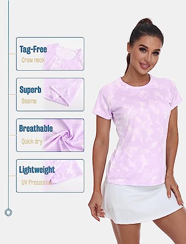 Celdelin Female Short Sleeve Comfy Tees Uv Protection Breathable Tennis Shirts Camouflage Purple L #TOP3