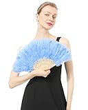 Handy Lidy Marabou Fan Hand Held Folding Feather Accessories Women Adult Costume Decoration Halloween Tea Party-Baby Blue-Z