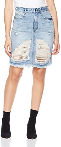 Lily Parker Women's Button Down Ripped Hole Denim Skirt