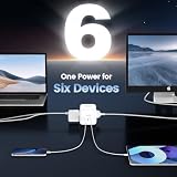 GlobaLink Listwa przedłużająca 6 w 1, 3 gniazda AC, 65w GAN wiele szybkiej ładowarki z 2 USB C i 1 USB A z przełącznikiem do domu, kuchni, biura, pleciony kabel, 1,5 metra