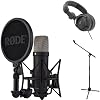Rode NT1(Black) 5th Generation Hybrid Studio Condenser Microphone Bundle with Kellards PST2 Adjustable Height Microphone Stand with Boom, Polsen HPC-A30 Closed-Back Studio Monitor Headphones
