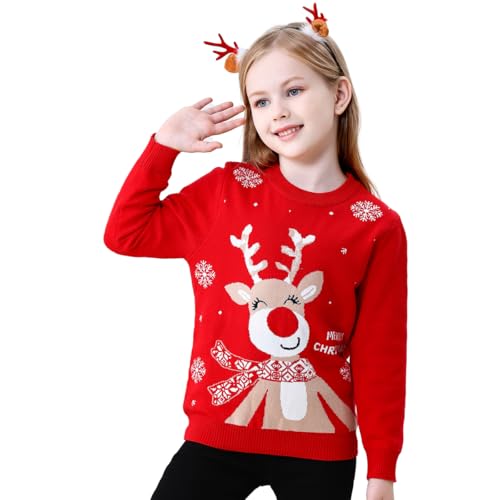 Image of Girl Ugly Christmas Sweater - Boy Double Layer Knitted Reindeer Holiday Xmas Pullover Sweater Kids 2-9 Years Old