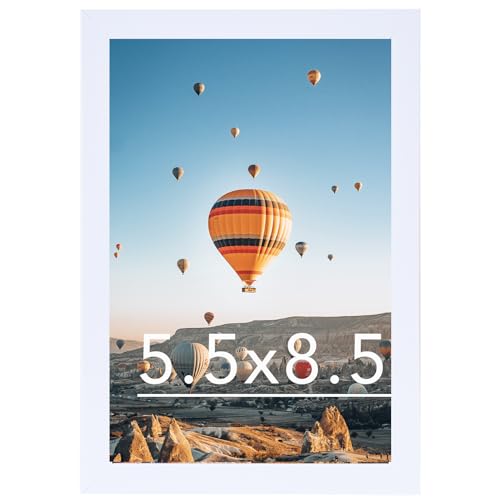 Image of JCJMY 5.5x8.5 Picture Frame White for Wall Hanging or Tabletop, Wall Mounting Horizontally or Vertically, 5.5 x 8.5 Wall Gallery Poster Photo Frame with Shatter Resistant Plexiglass, White
