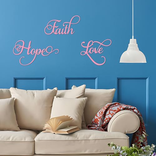 ESTART Faith Hope Love 3ピース メタルウォールデコ インスピレーション ピンク 文字 サイン ウォールアート 素朴 ヴィンテージ ファームハウス ワード メタルサイン 家族 壁の装飾 ホームベッドルーム リビングルーム用 (ピンク)