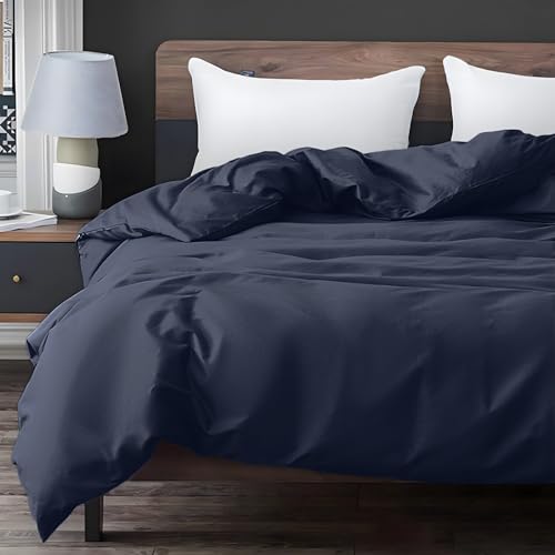 Image of ZonLi 60 inchx80 inch Navy Blue Duvet Cover, Oeko-texCertified 100% Cotton, Queen Size RemovableDuvet Cover for Weighted Blanket