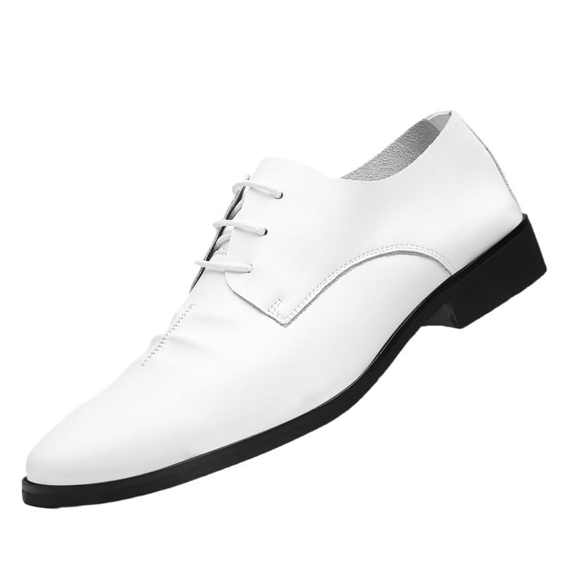 Simple Men's Leather Dress Shoes, Pointed Toe Lace-up Oxford Shoes for Business, Spring & Autumn Fashion Trend Height Increasing Shoes - Main Image