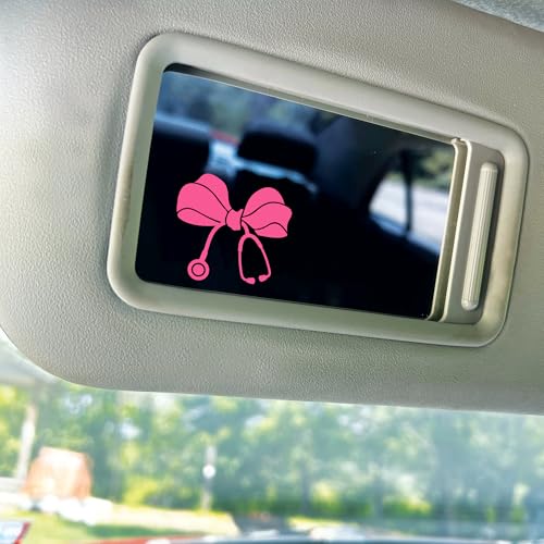 Image of Set 2Pcs Nursing Stethoscope Pink Bow Rearview Mirror Decal Funny Nurse Doctors, Medical Health Decals, Water Bottle Laptop Window Stickers, Vinyl Waterproof 2x1,8 Inches Car Decals