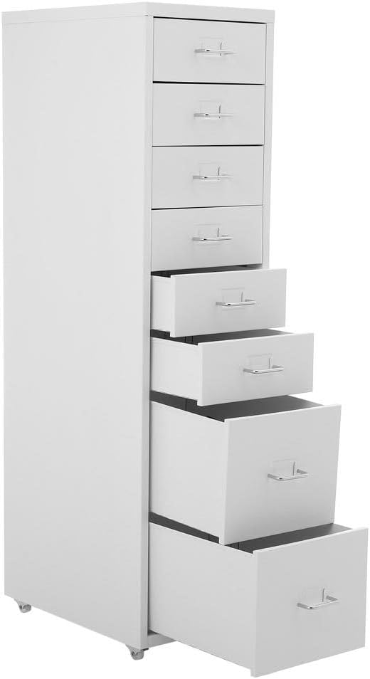 Mobile Filing Cabinet with 8 Drawers, Under Desk Rolling File Cabinet Organizer, Metal Document Storage Cupboard with Wheels Office Filing Cabinet Drawer for Home Office Furniture,White
