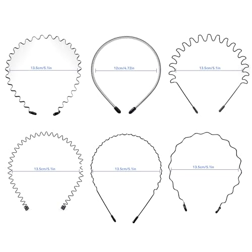 6 Stück Metallische Wellen Haarbänder, Elastische Stirnbänder für Frauen und Männer, Sportliche Kopfband Unisex, Dünnes Haarband für Outdoor, Yoga und Alltag