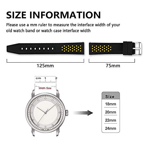 Narako Quick Release Silicone Watch Bands Divers Model Replacement Rubber Watch Strap 20mm 22mm 24mm 26mm Waterproof dot Bicolor Silver Buckle for Men and Women Sport