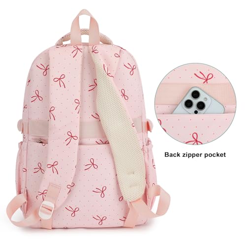 Image of Kids High Middle School Backpack for Girls Travel Kawaii Laptop Coquette Bow Bookbag,Pink Bow