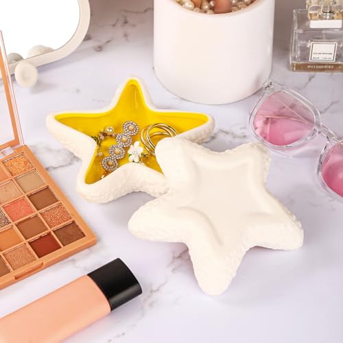 WHJY Blue Ceramic Starfish Trinket Dish, Beachy Room Decor Aesthetic Jewelry Holder Dish, Beachy Décor, Trinket Bowl, Entryway Bowl for Keys, Cute Jewelry Dish for Desk - Image 4