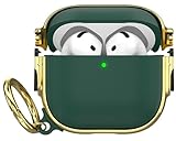 Maxjoy for AirPods 4 Case with Lock, Cute AirPods 4 Case Lock Protective Hard AirPod 4 Generation Cover for Women Men with Keychain Clip for AirPod 4th Generation Cover 2024, Green/Gold