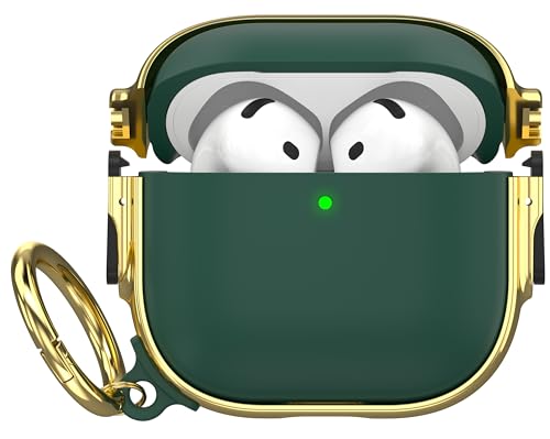 Image of Maxjoy for AirPods 4 Case with Lock, Cute AirPods 4 Case Lock Protective Hard AirPod 4 Generation Cover for Women Men with Keychain Clip for AirPod 4th Generation Cover 2024, Green /Gold