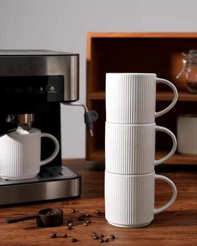 famiware Coffee Mug Set for 4, Star 12 oz Catering Mugs Cup Set with Handle for Coffee, Tea, Cocoa, Milk - Ceramic Stoneware Drinkware Set, Matte White - Image 6