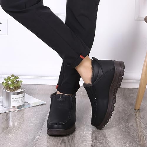 Men's Slip-On Winter Snow Boots Warm Fur Lined Casual Non-Slip Outdoors Leather Booties Cozy Walking Loafers3