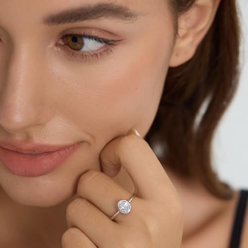 Michooyel CZ Engagement Ring for Women Oval cut Bezel Setting Solitaire Promise Rings, D Color VVS1 Simulated 925 Sterling Silver Rings4