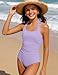 Tomolant Girls Swimsuit, Girls Bathing Suits Size 14-16 Halter Neck One Piece Bathing Suit with Tropical Printed Cover Up Skirt Adjustable Strap Teen Swimsuits Swimwear Set Light Purple