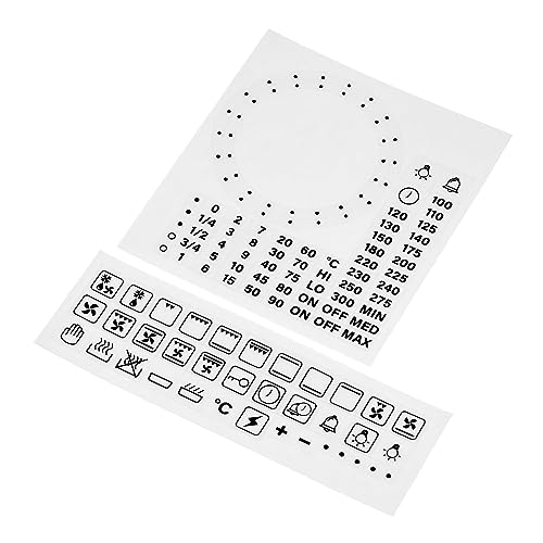 HALLMERS 36x Symbols + 45mm 52mm Dotted Dial Separate Custom Timer Oven Temperature Decal Celcius Control Panel Labels (Black Print Clear Adhesive) Replacement Sticker Temp Knob Electric Gas Grill