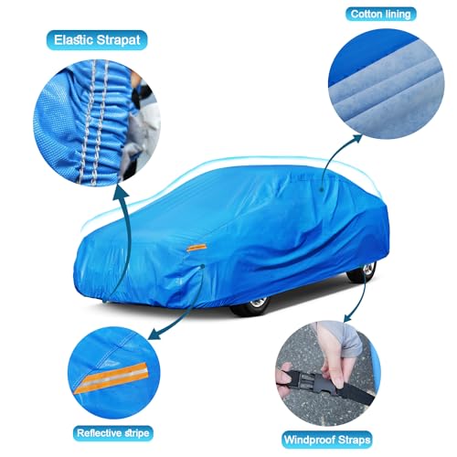 Image of Kayme Heavy Duty Car Cover Waterproof All Weather, Outdoor Full Cover Snowproof UV Protection, Universal Fit for Ford Mustang, Chevrolet Camaro /Beretta /Chevelle, Cadillac ELR Etc（186-193 inch