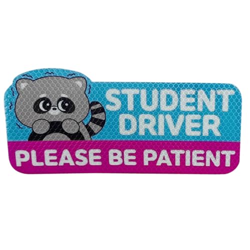 Image of Student Driver Car Magnet, Please Be Patient Reflective Magnetic Sticker, Removable New Driver Magnet Car Bumper Sticker, Cute Cartoon Pattern Safety Warning Sign for New Drivers (Raccoon)