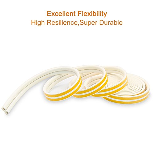 Image of PRUGNA 20Ft Door Seal Weather Stripping, Window Rubber Seal Strip Self Adhesive Foam Tape for Door Window Gap and Wind Blocker, 3 /8-Inch x 1 /4-Inch x 20-Feet, 2 Tapes (White)