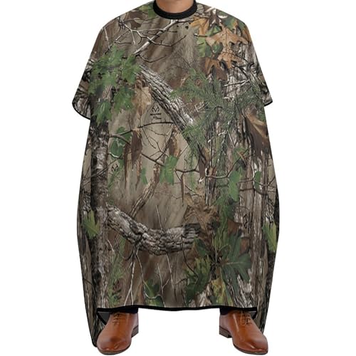 Image of Camouflage Trees Barber Cape Apron Waterproof Styling Hair Cutting Capes with Adjustable Closure