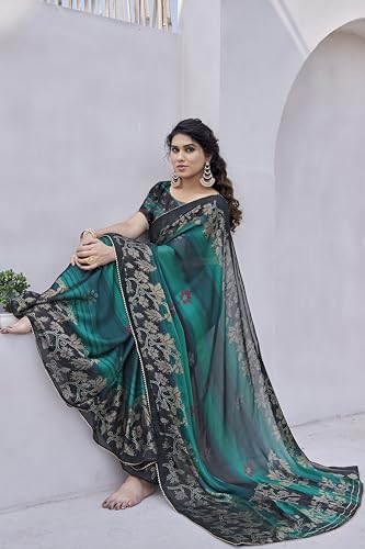 Image of MIRCHI FASHION Saree for Woman Chiffon Foil Work Floral Printed | Ethnic Sari for Function and Farewell with Unstitched Blouse Piece (Available in 15 Colors)