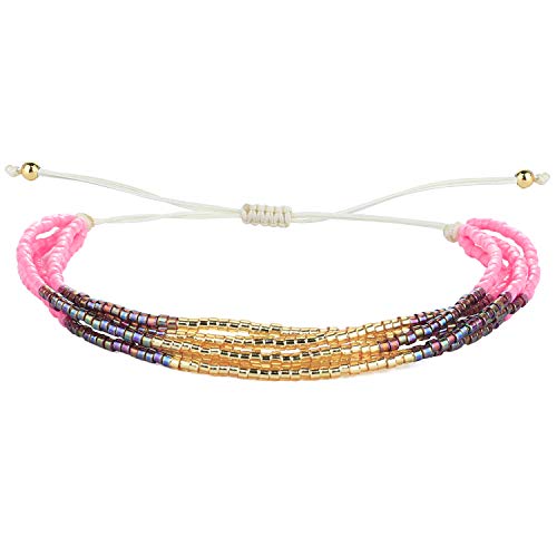 Image of KELITCH Shell Beaded Bracelets Multi Strands Bracelets Adjustable Bohemian Style Charm Bangles (Pink 1D)