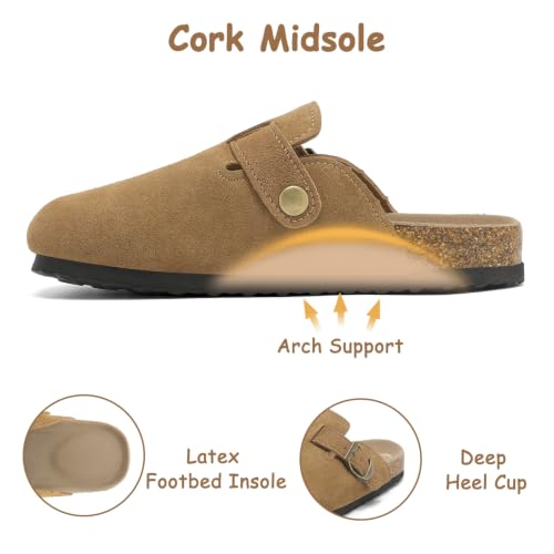 Image of Kids Clogs for Boys Girls Genuine Suede Leather Potato Slide Adjustable Buckle Indoor Outdoor Slippers