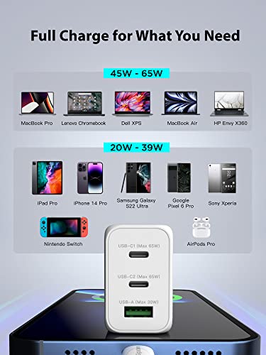 Gigastone 65W USB C GaN Charger [10-Pack] PD PPS Multiple Port Intelligent Power Allocation, Foldable Plug Travel, Full Speed GaN Charger MacBook Air/Pro Dell XPS iPad iPhone 14 13 12 Galaxy S20/S10