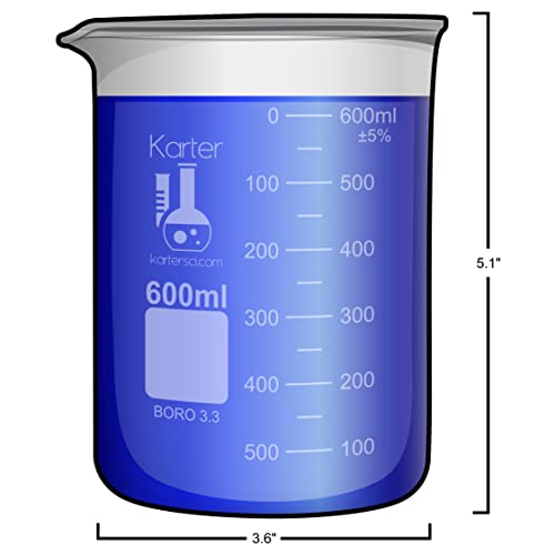 Image of 600ml Beaker, Low Form, Borosilicate 3.3 Glass, Double Scale, Karter Scientific 232T4 (Single)