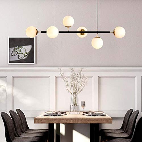 Lustre suspendu E27 avec 6 globes en verre ambré et structure dorée