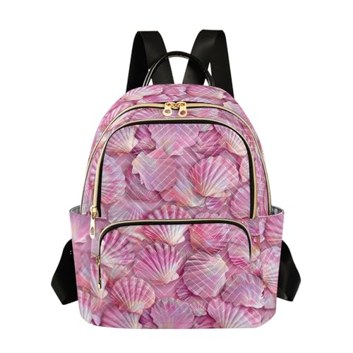Women Fashion Backpack Purse Pink Seashells Mini Travel Backpack Ladies Shoulder Bag Work Daypack 8.5L