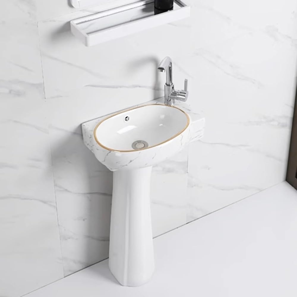 Wolnostojący zlew ceramiczny z przelewem, oszczędzający miejsce design do nowoczesnych łazienek