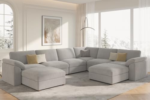 EASE MOOSE Oversized Sectional Modular Sofa,Large U Shape Sectional Couch Wide Deep Seat Modular Cloud Couch,Removable Cover,Light Gray