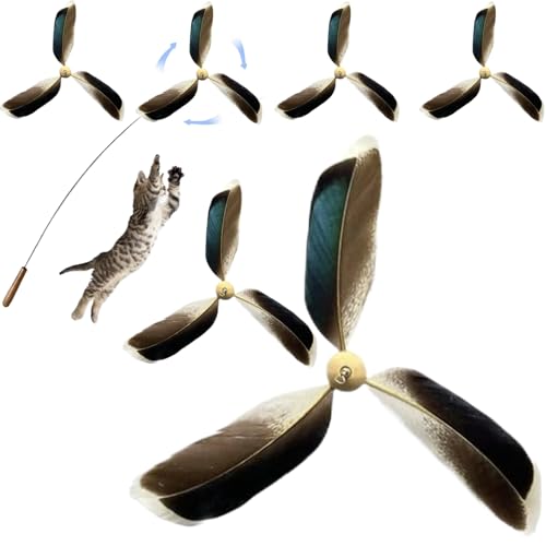 Peosaard Cat Feathers Toy Refill, 6PCS 6.3 Inch Propeller Cat Toy Feathers Replacement, Interactive Cat Wand Toy Refill for Cats, Kittens, Cat Toy Feathers Replacement