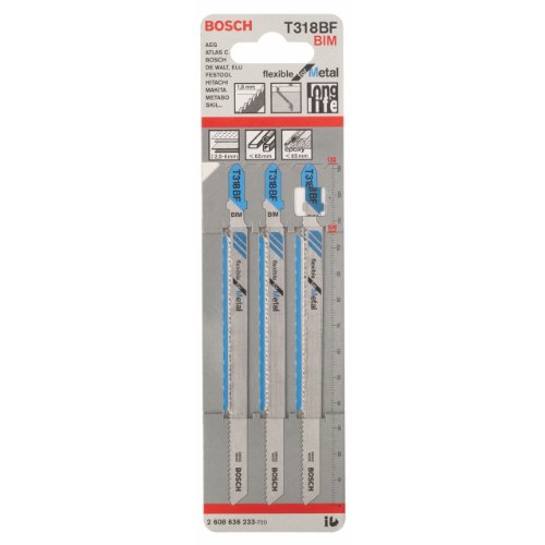 Bosch 2 608 636 233 - Hoja de sierra de calar T 318 BF - Flexible for Metal (pack de 3)