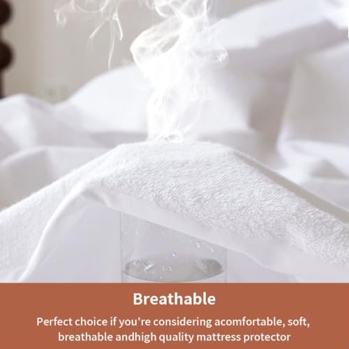Image of Terry Twin XL Size 100% Waterproof Mattress Protector - Absorbent, Noiseless, and Fitted for 18'' Deep Pockets, Terry Cloth Cover, Machine Washable for High Protection