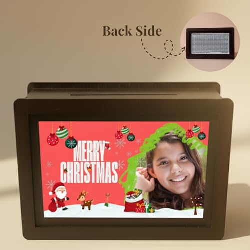 Image of Custom Image Wooden Piggy Bank with Christmas Design | MDF Gullak for Home & Office 9x5.5 Inch | Gift for Children, Friends, Family, Coworkers, Brother, Sister, Secret Santa