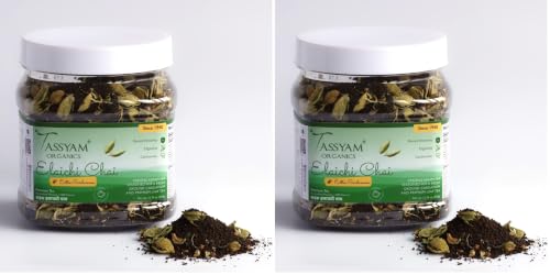 Image of Tassyam Organics Strong Assam Cardamom Tea 350g JAR | Elaichi Chai Improved with Leaf Tea | Kerala Elaichi + Gold Blend CTC Chai With No Artificial Flavours (Pack of 2)