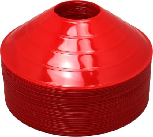BlueDot Trading High Visibility Disc Cones for Sports, Agility Training, Soccer, Football, Field Cone Markers for Adults or Kids, Red, Quantity 12-Pack