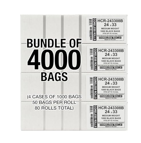 Image of Aluf Plastics 16 Gallon 8 Micron (eq) Black Trash Bags 24 inch x 33 inch 4000 Count