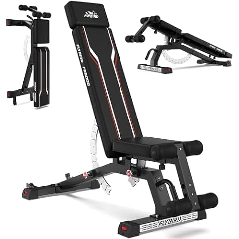 FLYBIRD Weight Bench, 1200lbs Capacity Adjustable Workout Bench with Detachable Headrest and Leg Support, Vertical Storage Space-Saving Exercise Bench for Home Gym- FB3000 Cover