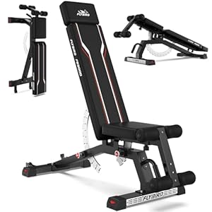 FLYBIRD Weight Bench, Adjustable Workout Bench with Detachable Headrest and Leg Support, Vertical Storage Space-Saving Exercise Bench for Home Gym- FB3000