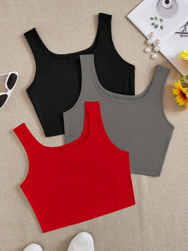 Image of Toochki Women's Knitted Sleeveless Solid Sqaure Neck Ribbed Tank & Crop Tops (Pack of 3)
