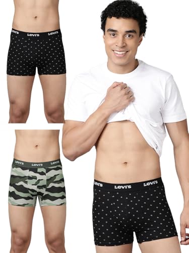 Image of Levi's 022 Trunk for Men | Cotton Stretch Fabric | Printed Men's Underwear | Anti-Roll Waistband | Extra Supportive Gusset | Functional Fly | No Ride-Up | Mid Length Fit | Tagless | Pack of 3