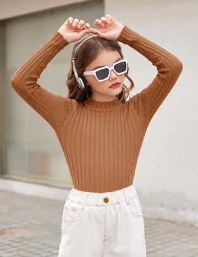 Image of Arshiner Girls Half Turtleneck Long Sleeve Knit Slim Sweater Pullover Tops