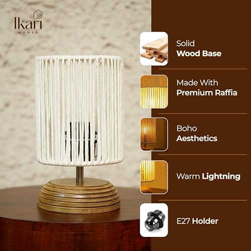 Image of Ikari Homes Boho Rustic Ray Table Lamp I Night Lamp for Bedroom Bedside & Center Table Lamp I Warm Ambient Cozy Lamp I Rattan Lamp I Size 21.5 x 12.7 cm - (Bulb Not Included)