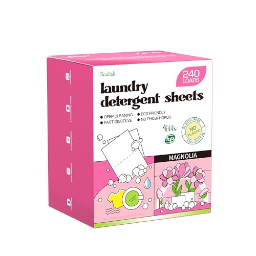 Soulink Magnolia Laundry Detergent Sheets 240 Loads - Eco-Friendly, Plant-Based, Hypoallergenic, No Plastic Jar